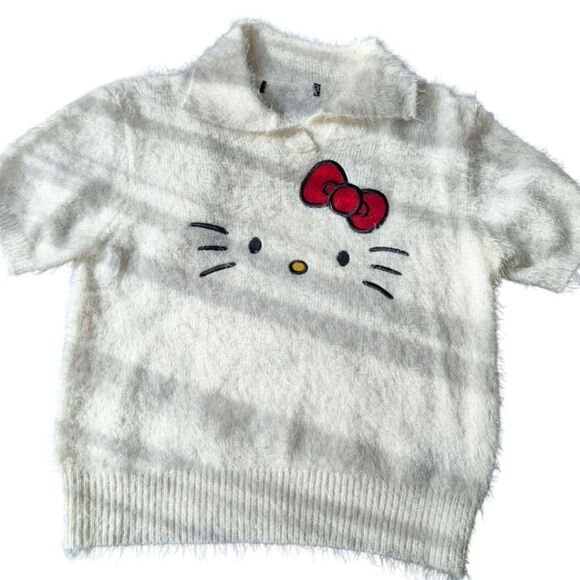 Dolls Kill X Hello Kitty Fuzzy White Eyelash Sweater Top Size S - Picture 3 of 12